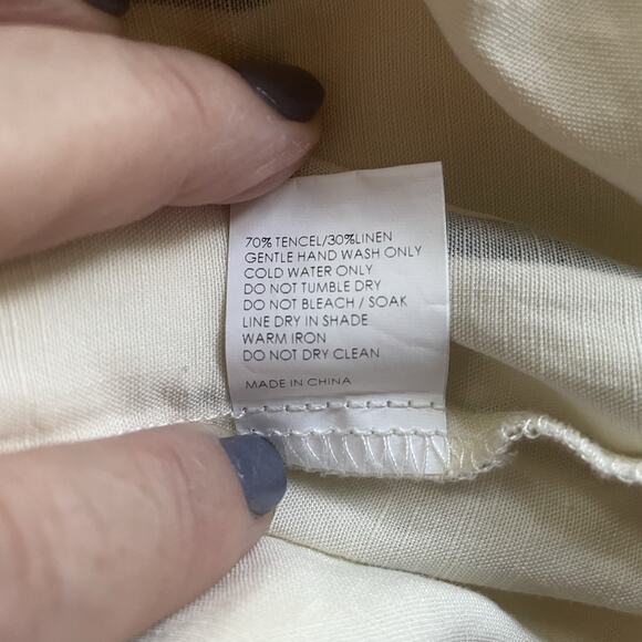 Anthropologie Sancia Jumpsuit Women Small Beige Stripe Linen Blend Wide Leg Slit - Picture 12 of 13